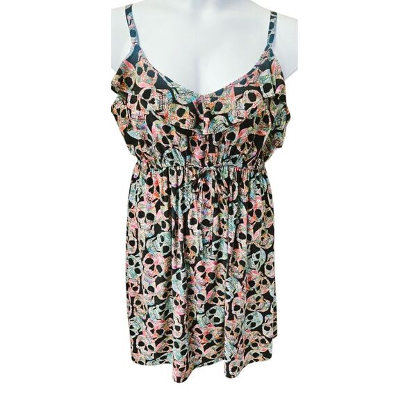 TORRID Plus Size Gothic Multi- Color Skull Ruffle Front Slip Dress Size 1X - Picture 3 of 15